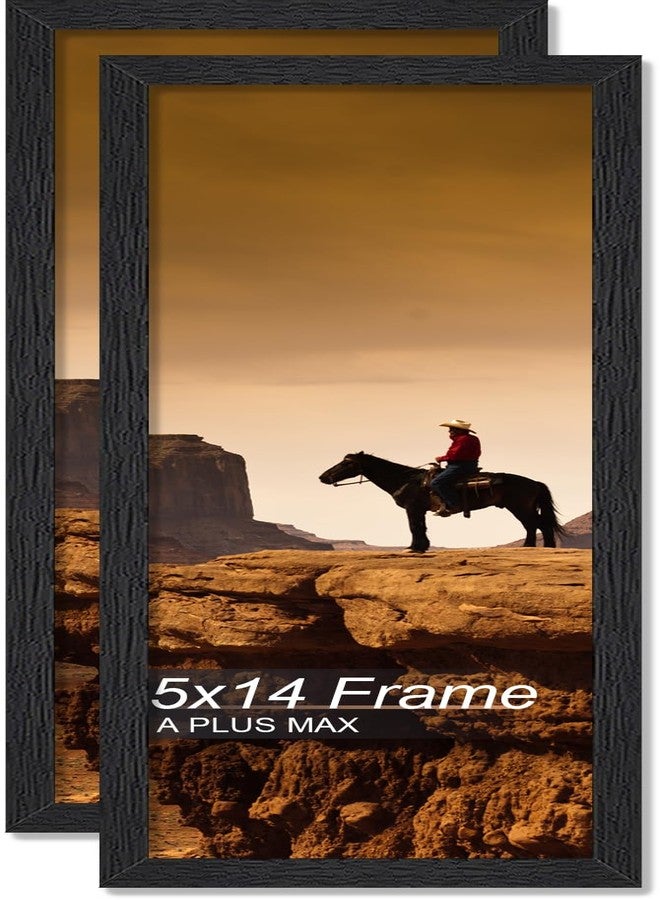 A PLUS MAX 5x14 Picture Frame Set of 2, Black Engineered Wood Frame for 5 x 14 Inch Picture Poster Photo, Light Weight 5 by 14 Frame with Wood-grain for Wall - 2 Pack/Black/5"x14" - Image 1